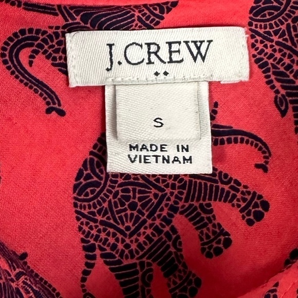 J.Crew Red Elephant Print Front Tie Shirt Top - Picture 3 of 6